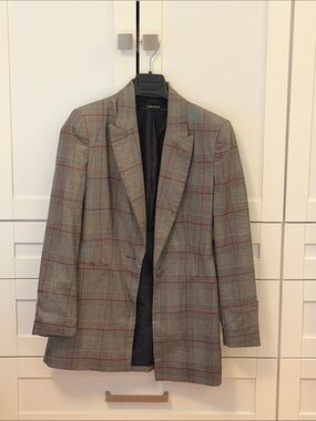 Zara Gray Glen Plaid Blazer with Red Windowpane